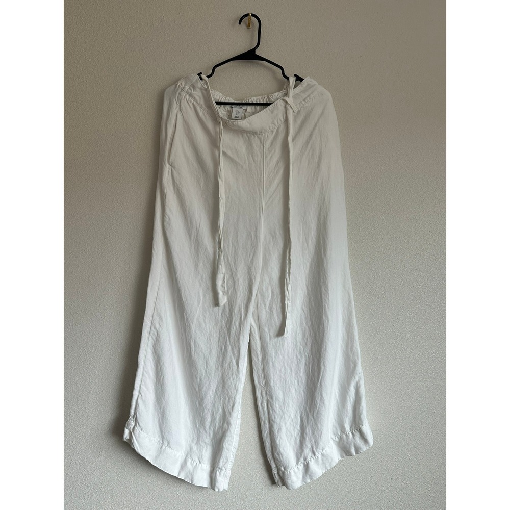 Halston Womens White Linen Blend Wide Leg Cropped Pants Paperbag Waist Size L